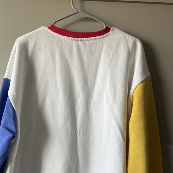 Super Mario Sweatshirt Mens Medium White Red Blue Yellow Nintendo Gamer Crewneck - Picture 6 of 14